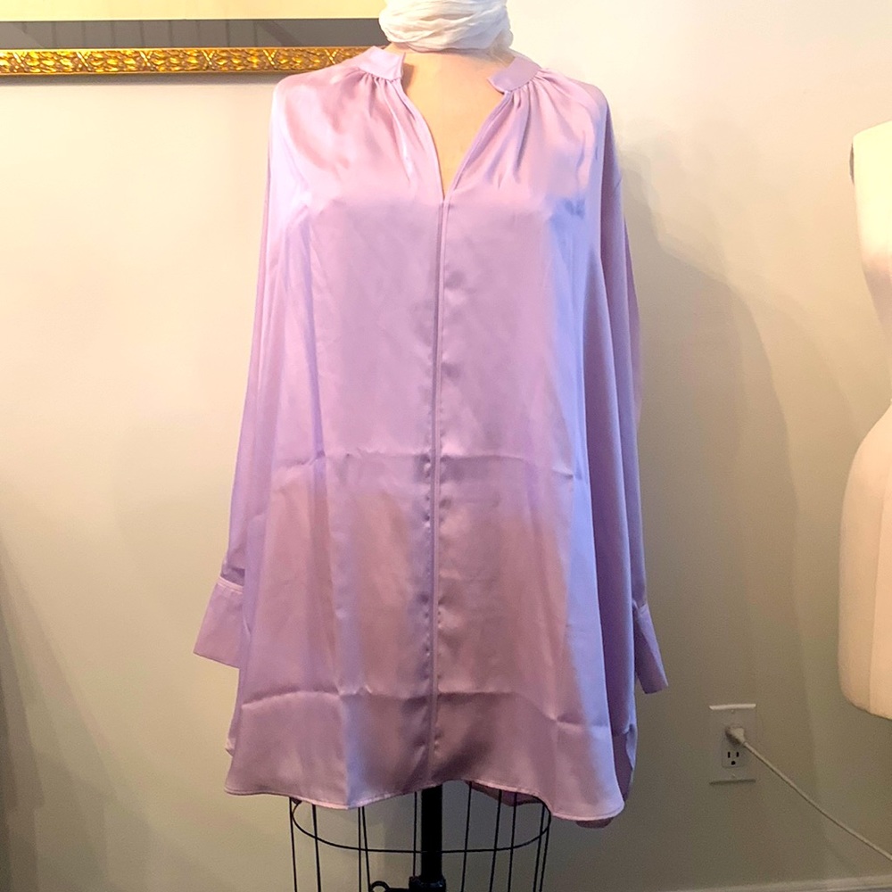 H&M purple oversized satin long sleeve blouse